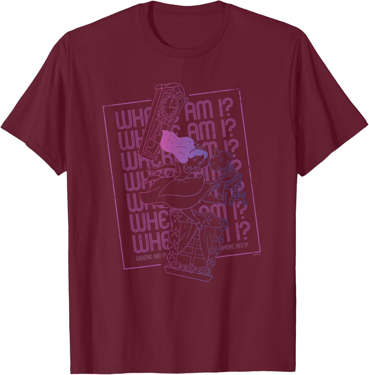Disney Alice in Wonderland Rabbit Hole Falling Where Am I T-Shirt - T-Shirt | Maroon