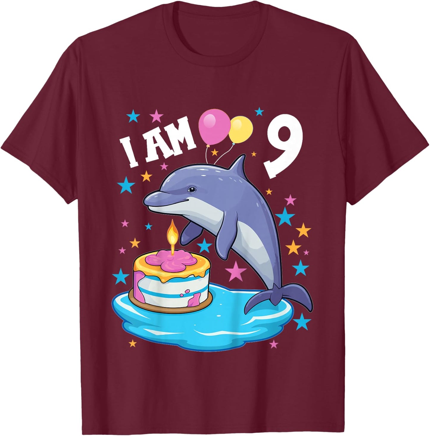 9 Years old Boy or Girl Dolphins 9th birthday Dolphin T-Shirt - T-Shirt | Maroon