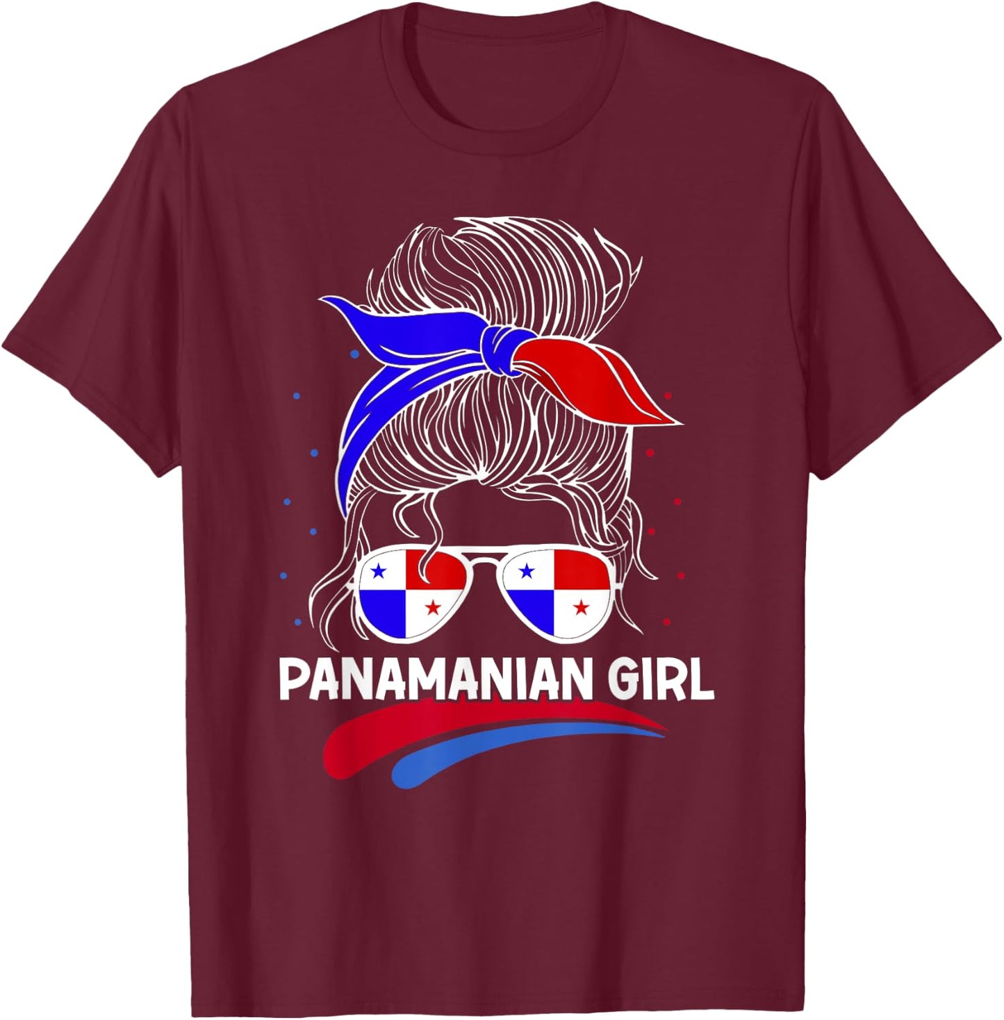 Panama Women Panamanian Flag With Messy Bun National Colors T-Shirt - T-Shirt | Maroon