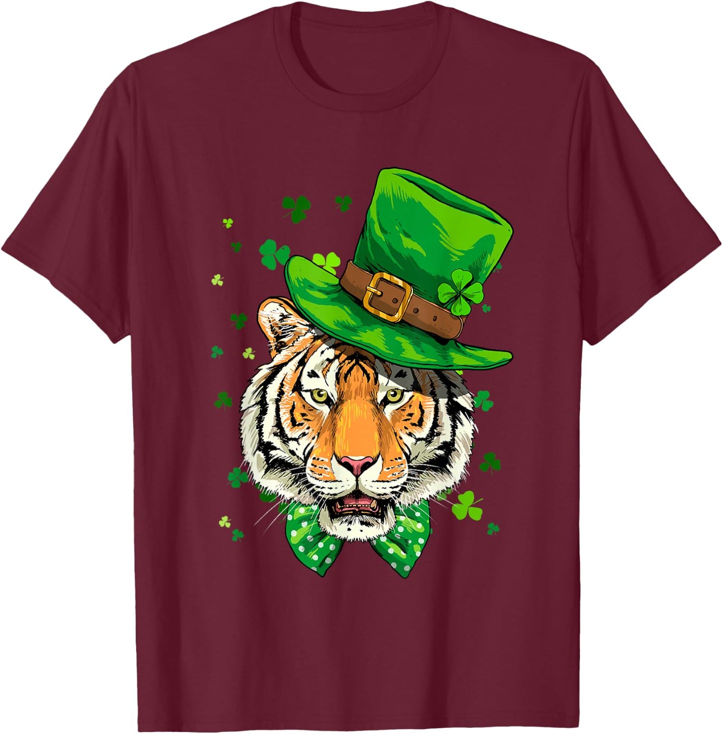 St Patrick's Day Leprechaun Tiger Shamrock Tiger Lover Irish T-Shirt - T-Shirt | Maroon
