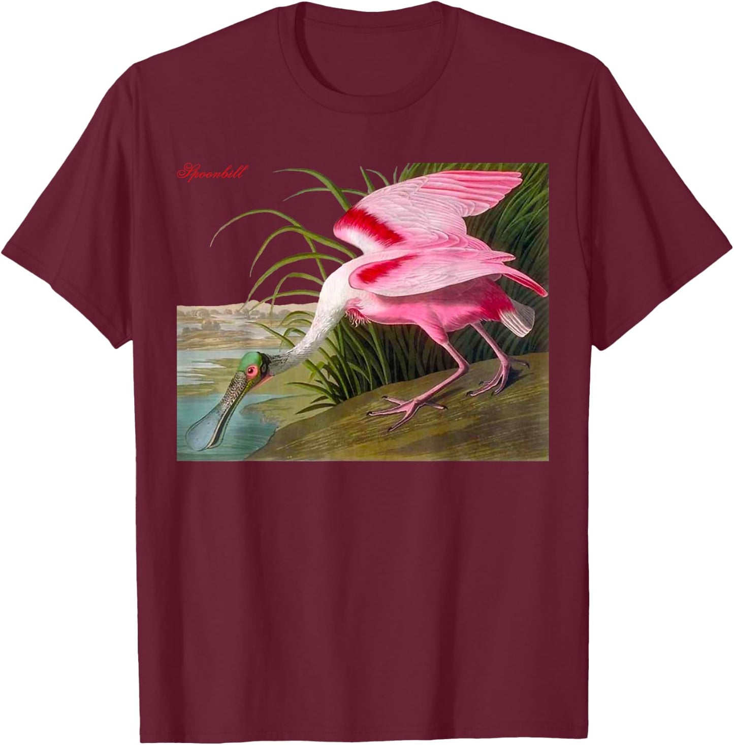 Audubon Spoonbill North American Birds Education Nature T-Shirt - T-Shirt | Maroon