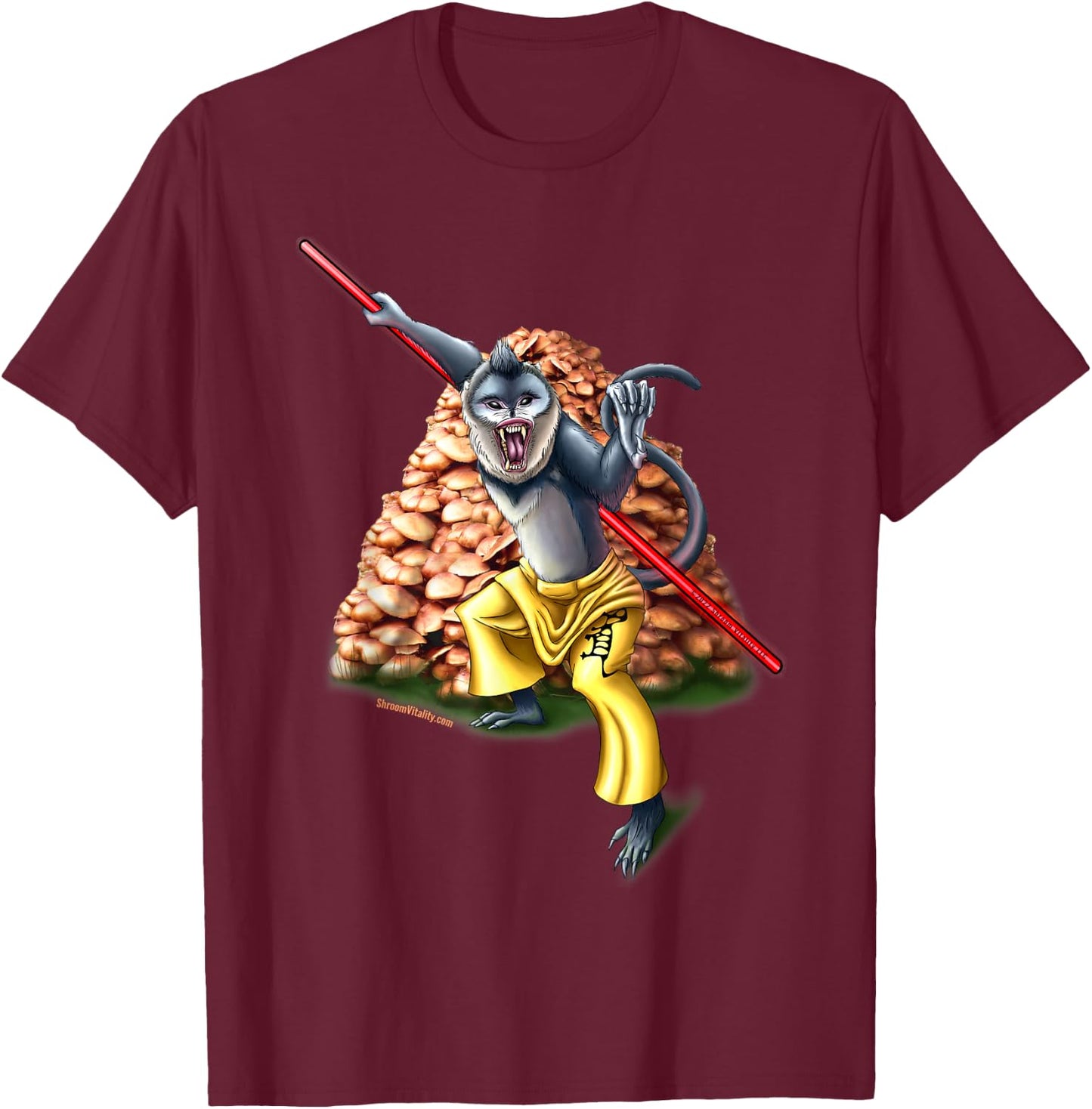 Yunnan Snob Nosed Monkey protecting his mushrooms Fungivore T-Shirt - T-Shirt | Maroon