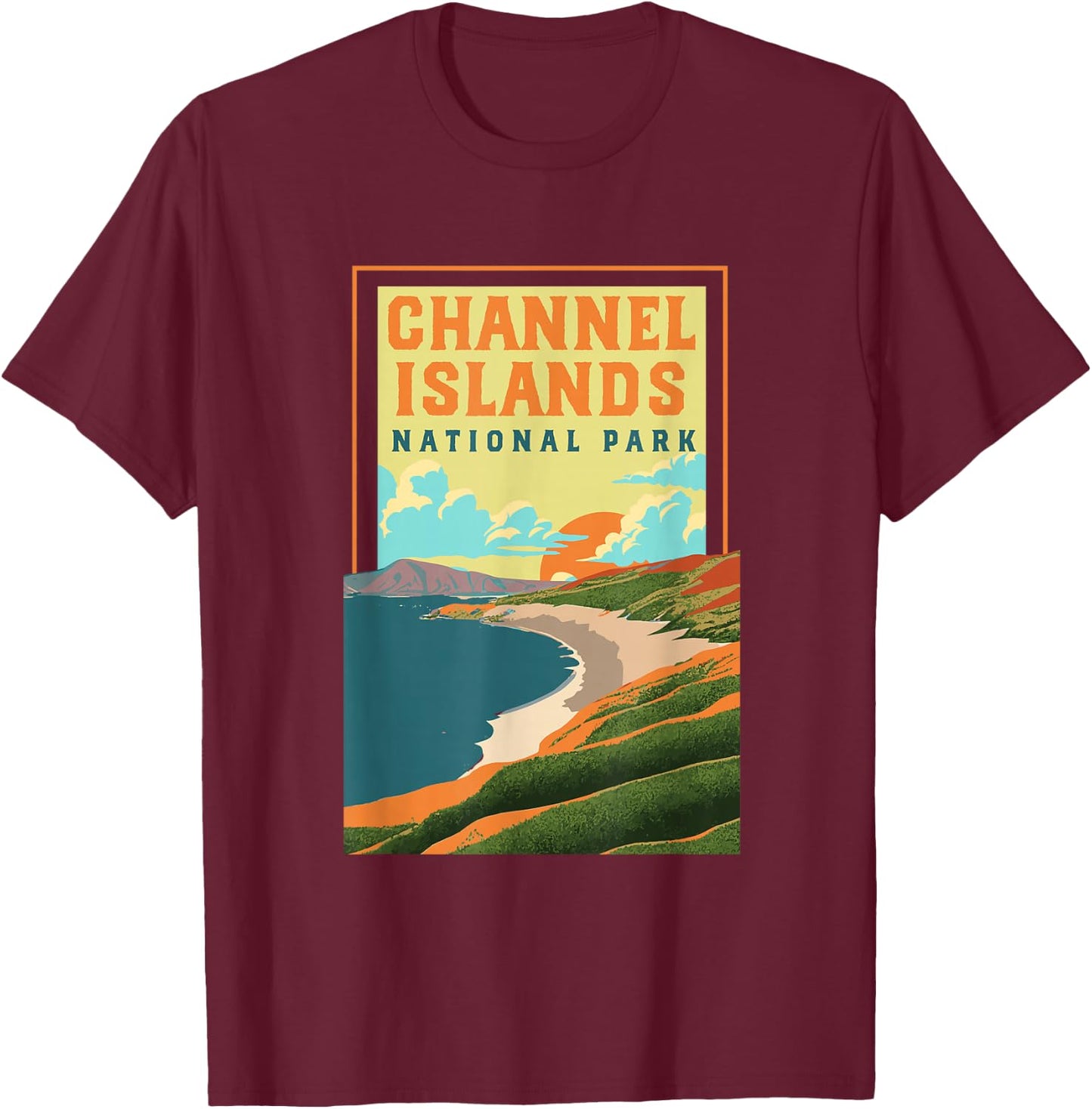 Channel Islands California WPA National Parks Poster Retro T-Shirt - T-Shirt | Maroon