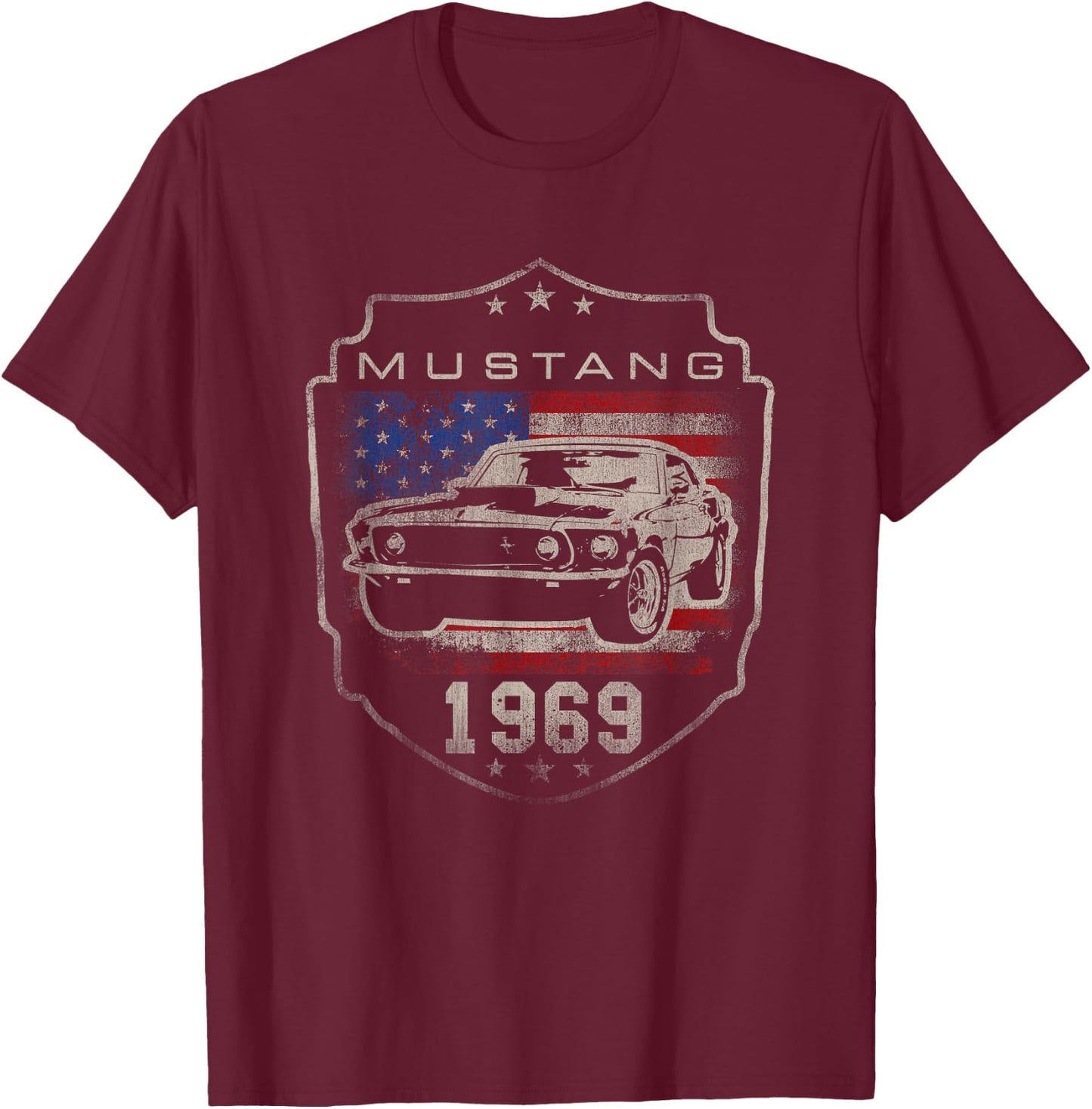 Ford Mustang 1969 Flag T-Shirt - T-Shirt | Maroon