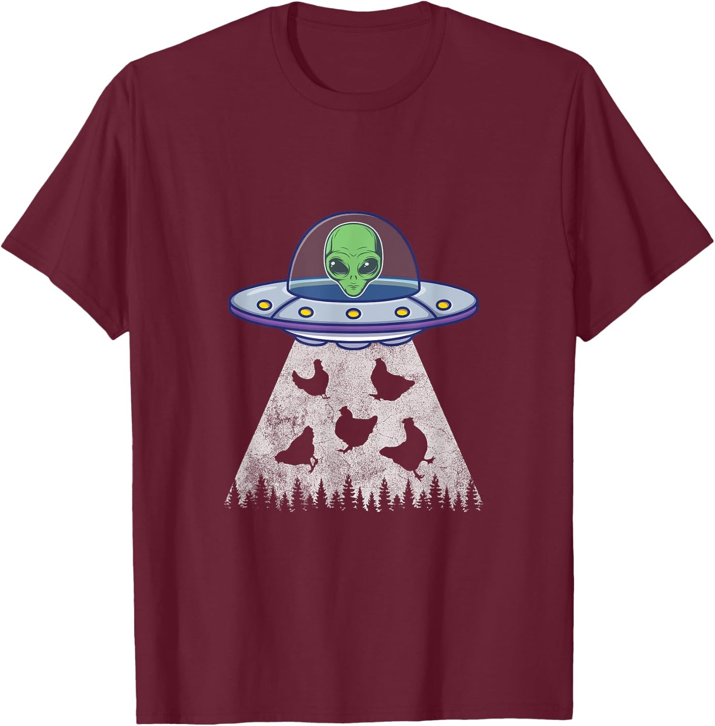 Chicken Abduction Funny UFO Alien Lover Vintage Distress T-Shirt - T-Shirt | Maroon