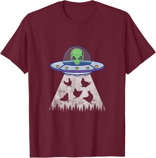 Chicken Abduction Funny UFO Alien Lover Vintage Distress T-Shirt - T-Shirt | Maroon