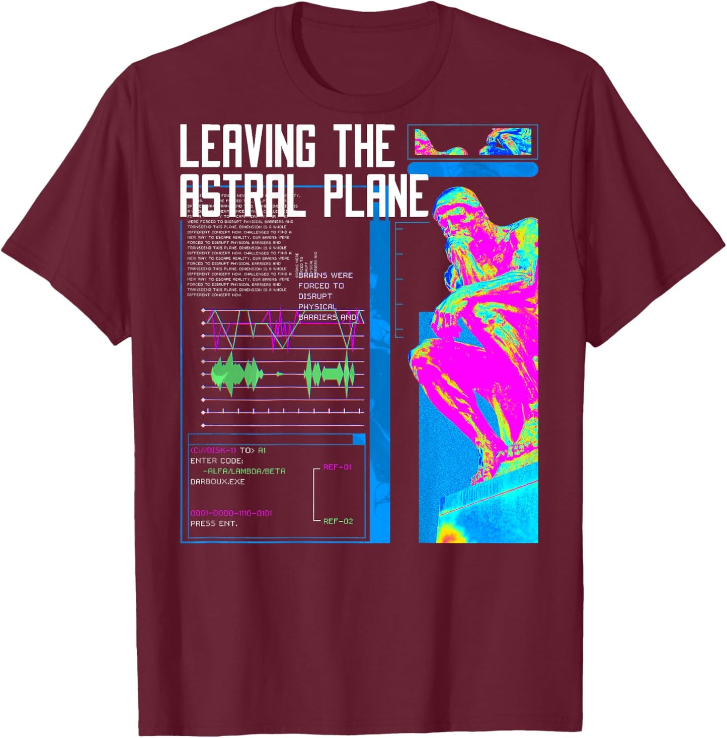Back print: Techno music Vaporwave EDM party raver festival T-Shirt - T-Shirt | Maroon