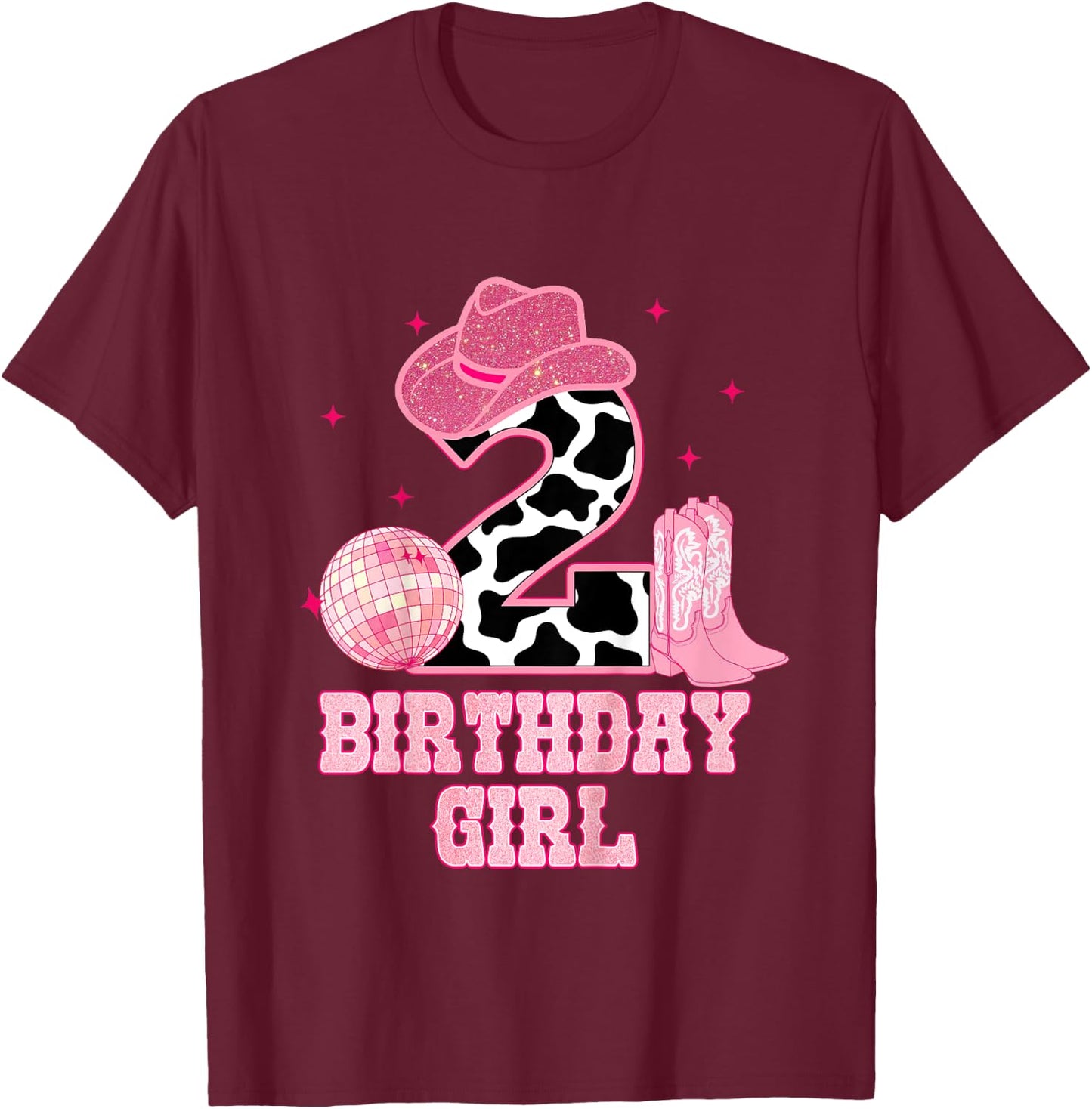 Happy 2nd Birthday Girl Outfit Rodeo Western Cowgirl Cowboy T-Shirt - T-Shirt | Maroon