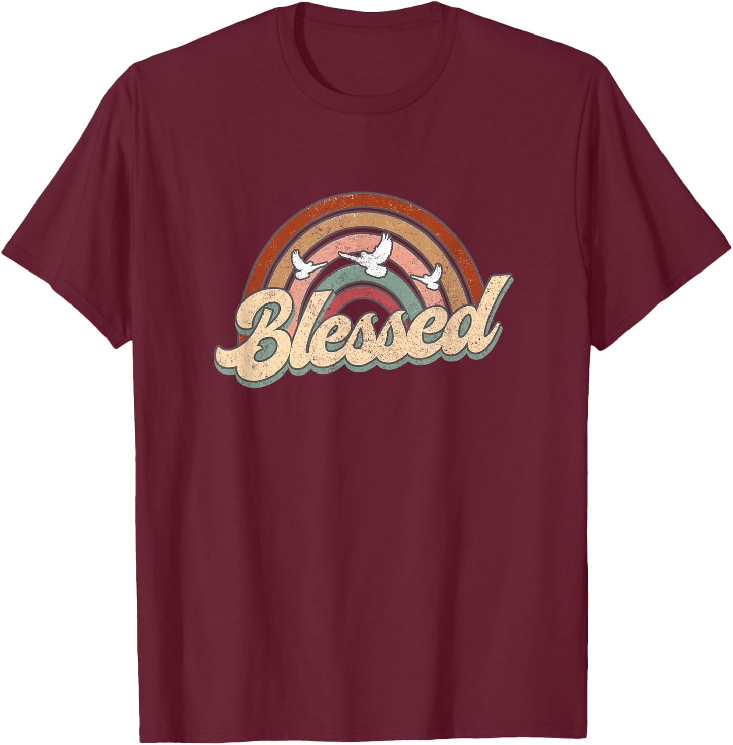 Blessed Retro Vintage Rainbow Christian Jesus God Religious T-Shirt - T-Shirt | Maroon