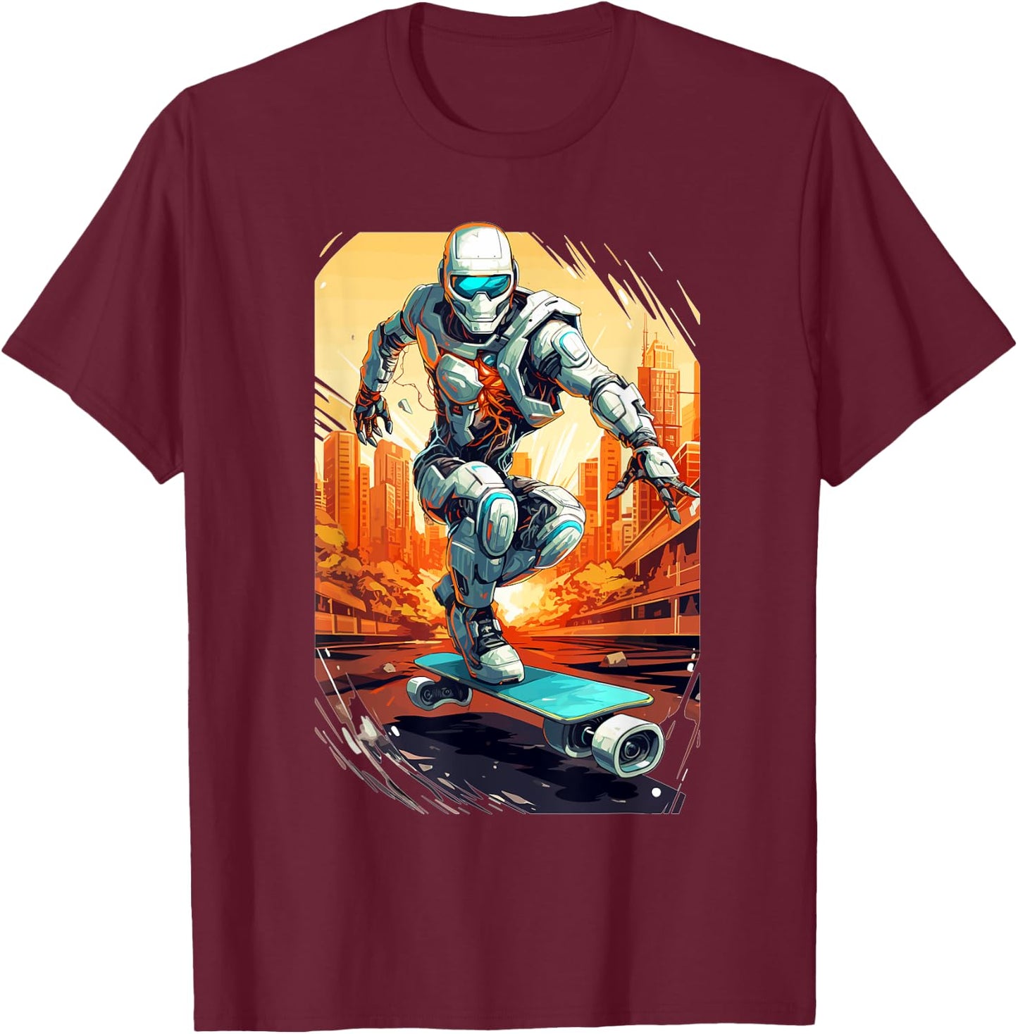 Robot Skater - Skateboard Skateboarder Skateboarding T-Shirt - T-Shirt | Maroon