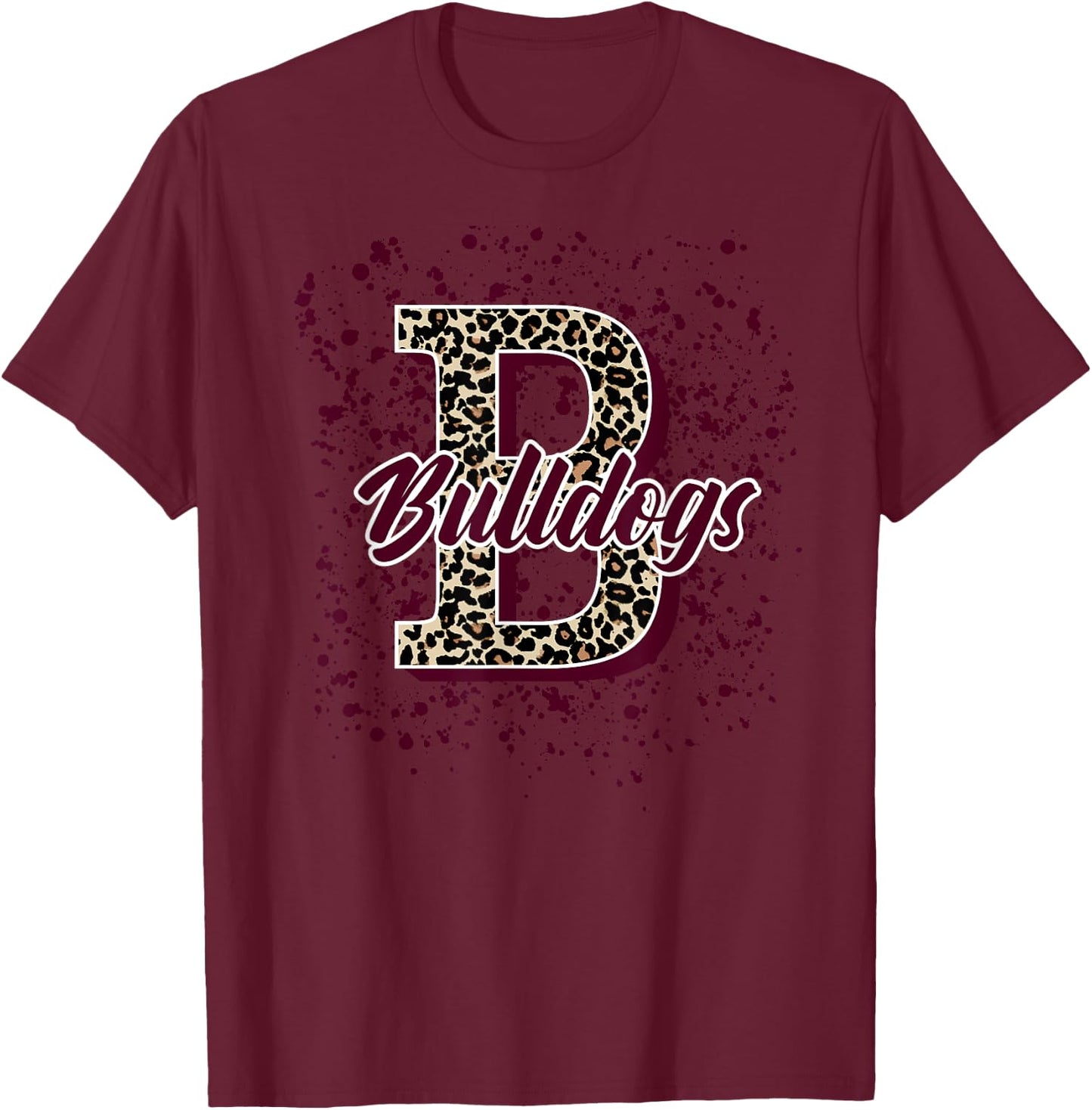 Bulldogs Splatter School Spirit Maroon Short Sleeve T-Shirt - T-Shirt | Maroon