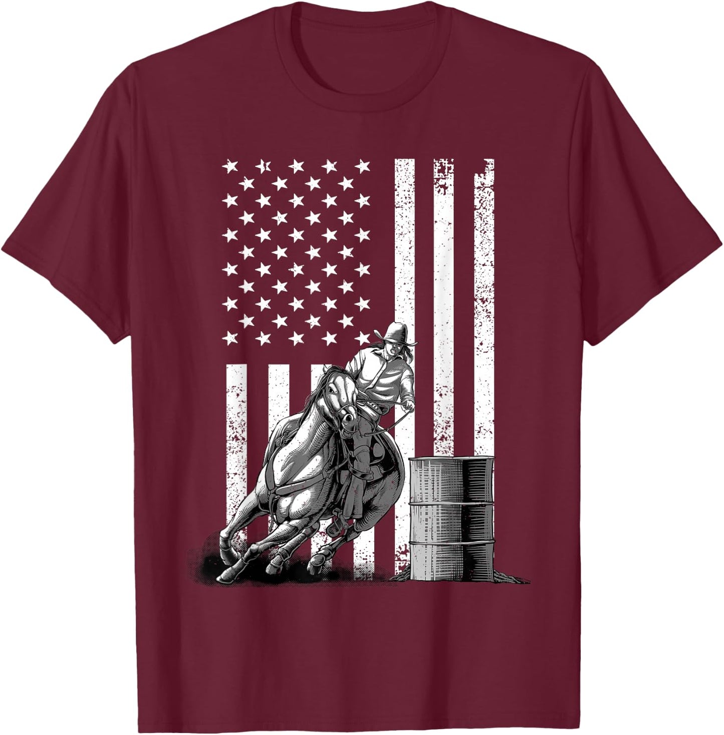 Cool Barrel Racing Women Barrel Racer Rodeo US Flag T-Shirt - T-Shirt | Maroon