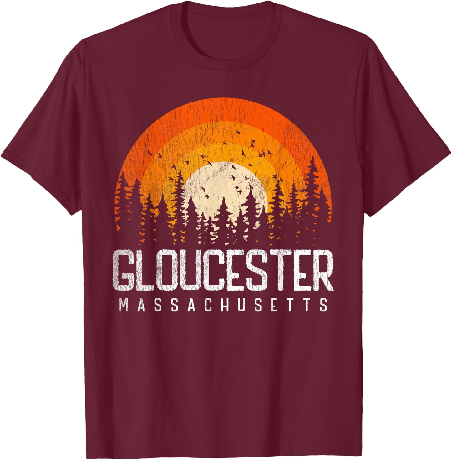 Gloucester Massachusetts MA Shirt Vintage 80s 90s Retro Gift T-Shirt - T-Shirt | Maroon