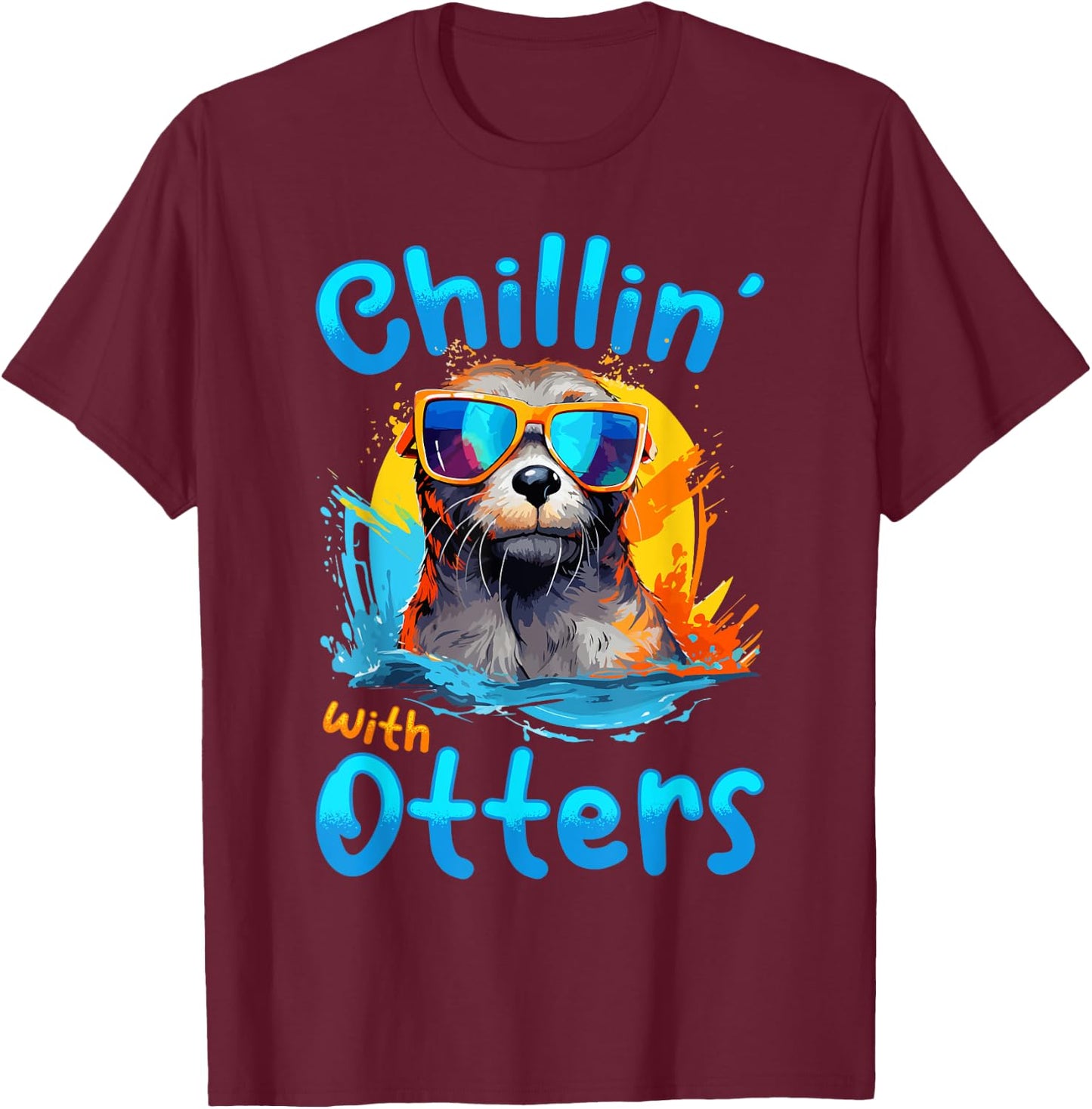 Otter Animal Kids & Adult - Chillin' with Otters T-Shirt - T-Shirt | Maroon