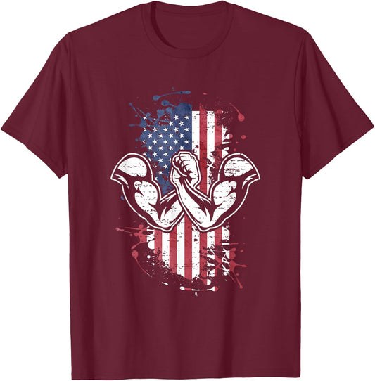 Arm Wrestling USA Flag Men T-Shirt - T-Shirt | Maroon