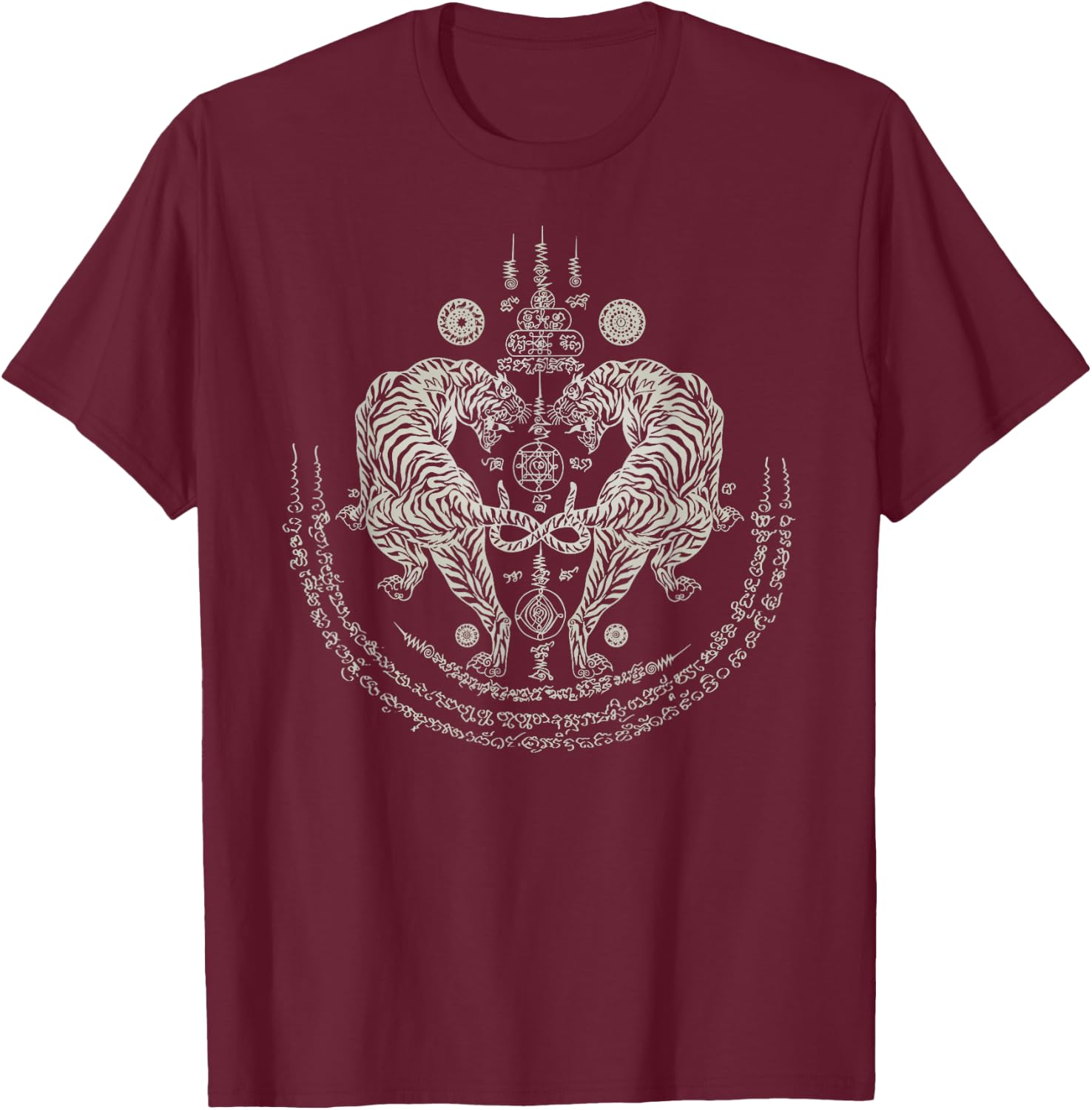 Thai Tattoo Twin Tiger Sak Yant Muay Thai Thailand Graphic T-Shirt - T-Shirt | Maroon