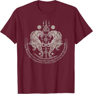 Thai Tattoo Twin Tiger Sak Yant Muay Thai Thailand Graphic T-Shirt - T-Shirt | Maroon