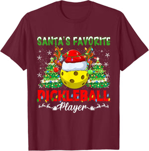 Funny Santas Favorite Pickleball Player Christmas Pajama T-Shirt - T-Shirt | Maroon