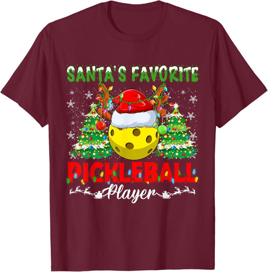 Funny Santas Favorite Pickleball Player Christmas Pajama T-Shirt - T-Shirt | Maroon