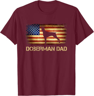 Doberman Dad Vintage American Flag Patriotic Dobermann T-Shirt - T-Shirt | Maroon