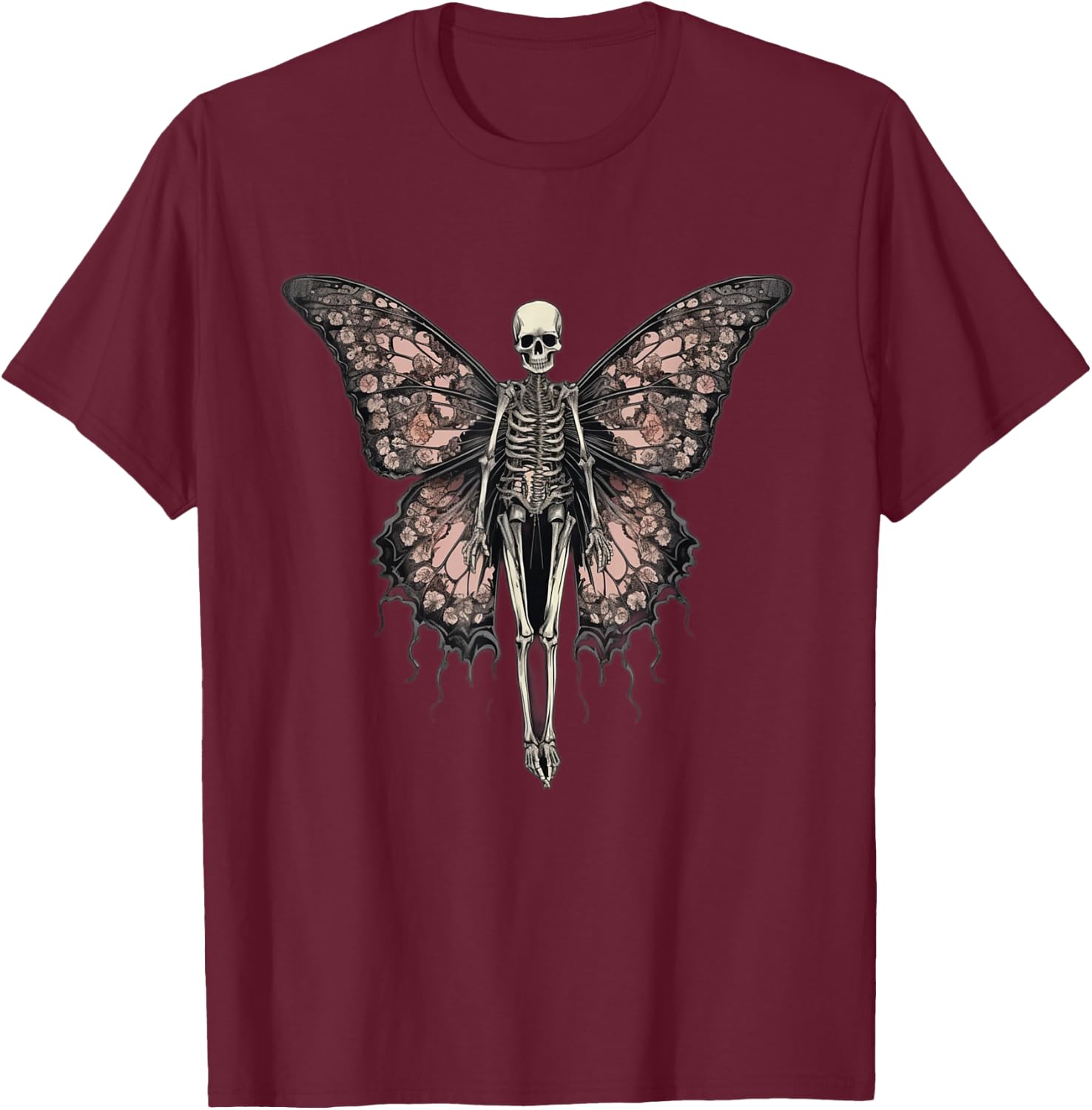Butterfly Fairy Grunge Fairycore Aesthetic Skeleton Goth T-Shirt - T-Shirt | Maroon