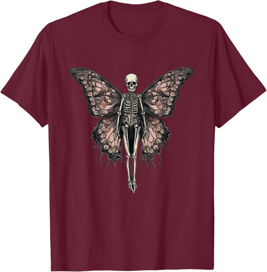 Butterfly Fairy Grunge Fairycore Aesthetic Skeleton Goth T-Shirt - T-Shirt | Maroon