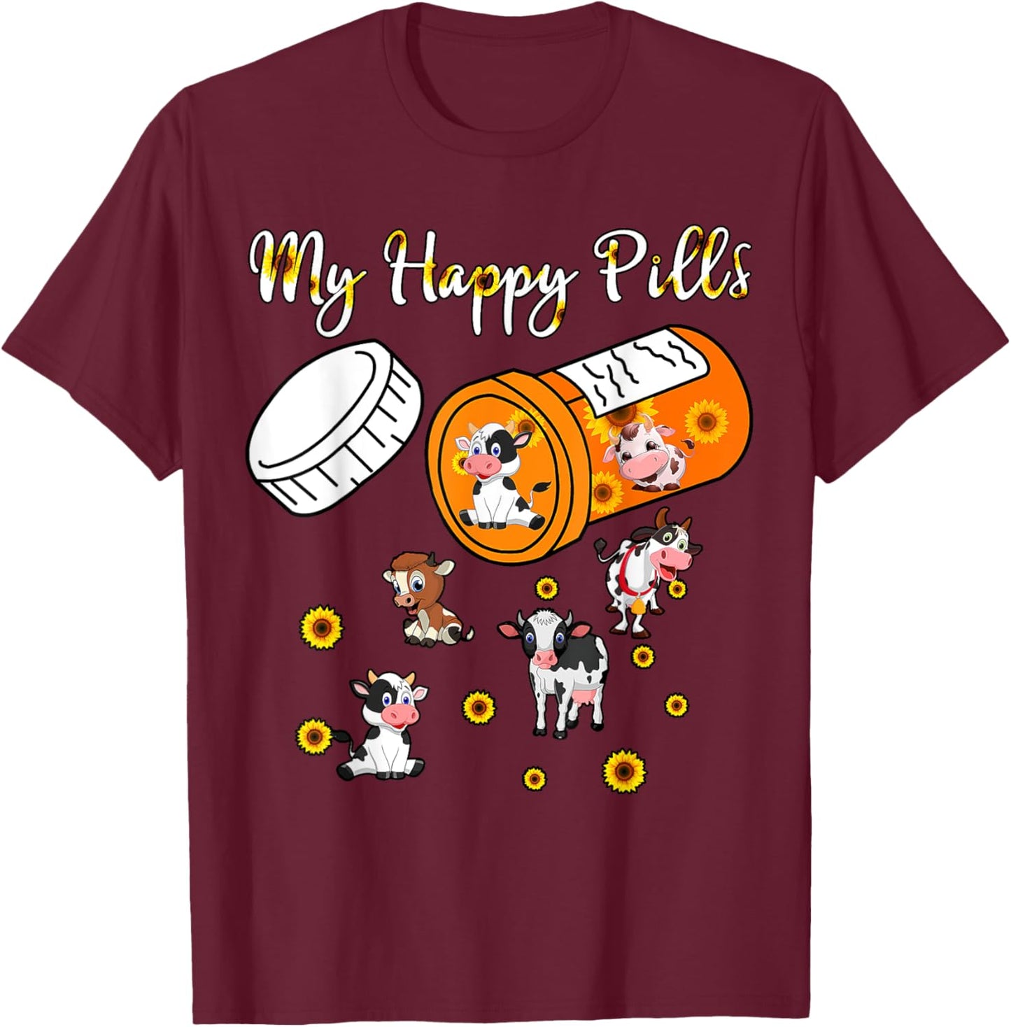 My Happy Pills Sunflower Cows Lover Women Kids T-Shirt - T-Shirt | Maroon