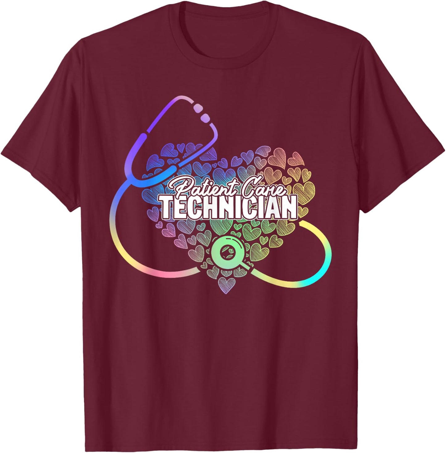 PCT Patient Care Technician Heart Stethoscope T-Shirt - T-Shirt | Maroon