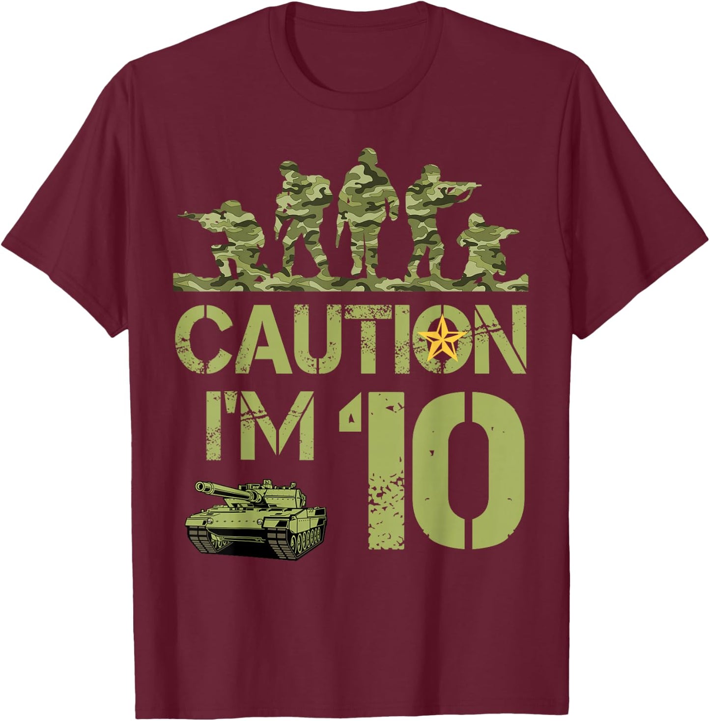 10th Birthday Military I'm 10 Year Old Soldier Camo Birthday T-Shirt - T-Shirt | Maroon