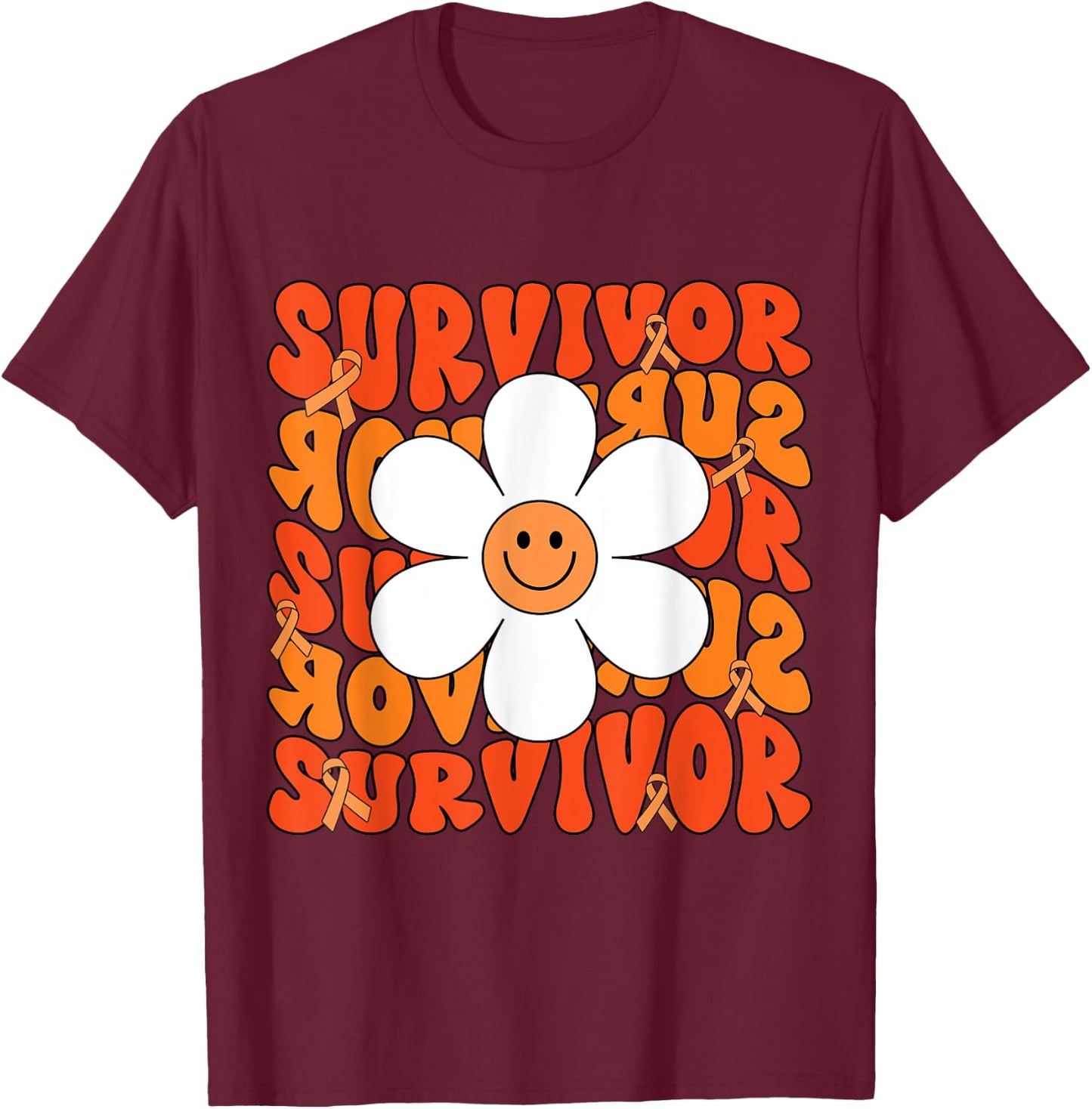 Leukemia Cancer Orange Ribbon Leukemia Cancer Survivor T-Shirt - T-Shirt | Maroon