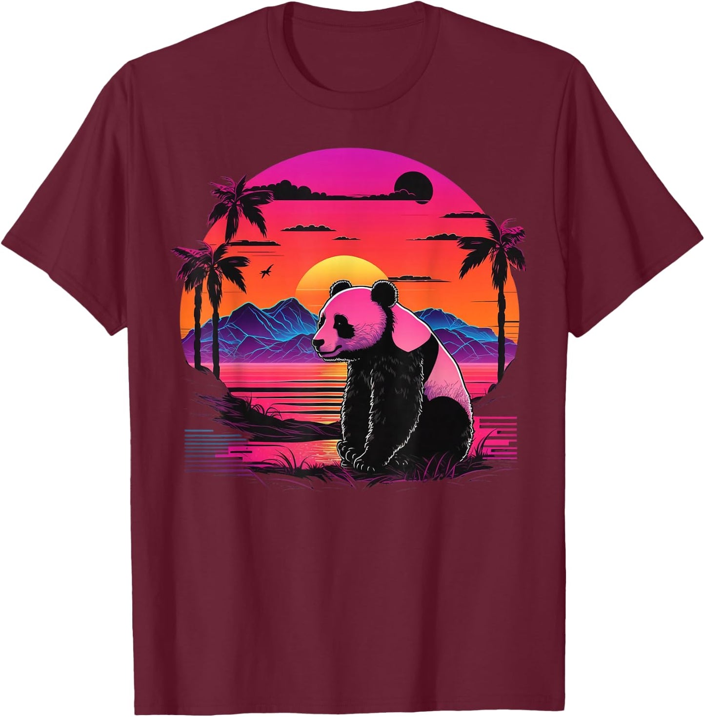 Vintage Retrowave Synthwave 80s Vaporwave Panda T-Shirt - T-Shirt | Maroon