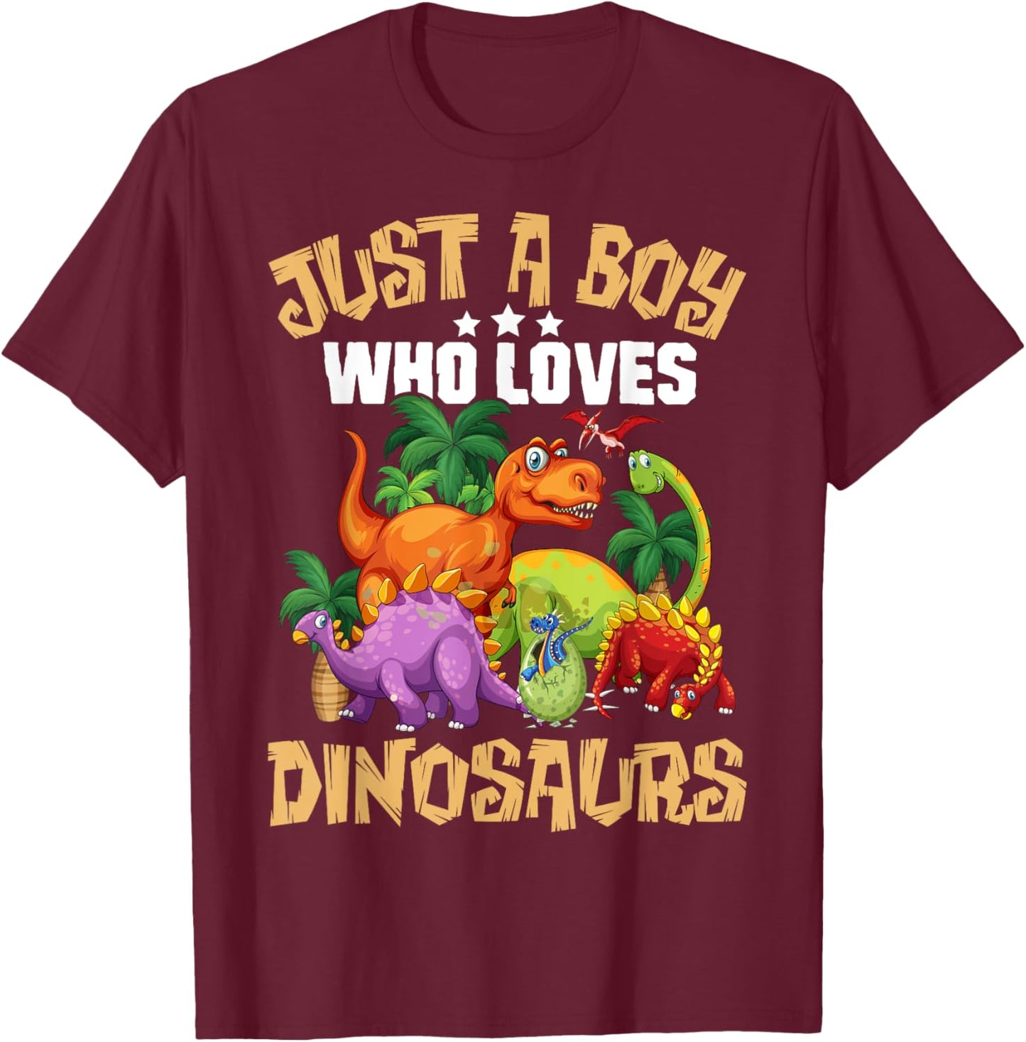Just A Boy Who Loves Dinosaurs Shirt Brachiosaurus Dino Boys T-Shirt - T-Shirt | Maroon