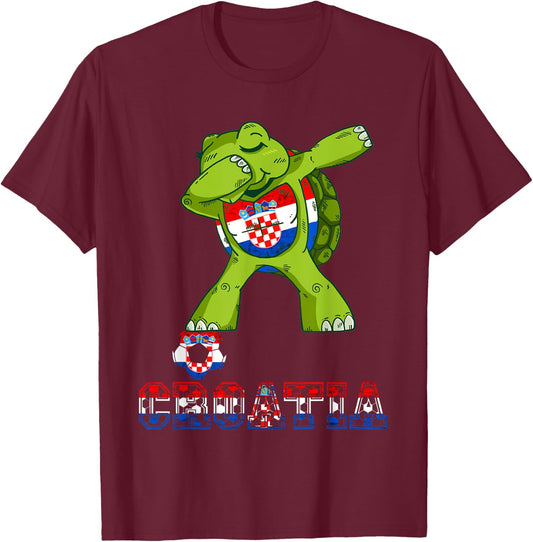 Croatia Dabbing Turtle Croatian Football Croatian Flag T-Shirt - T-Shirt | Maroon