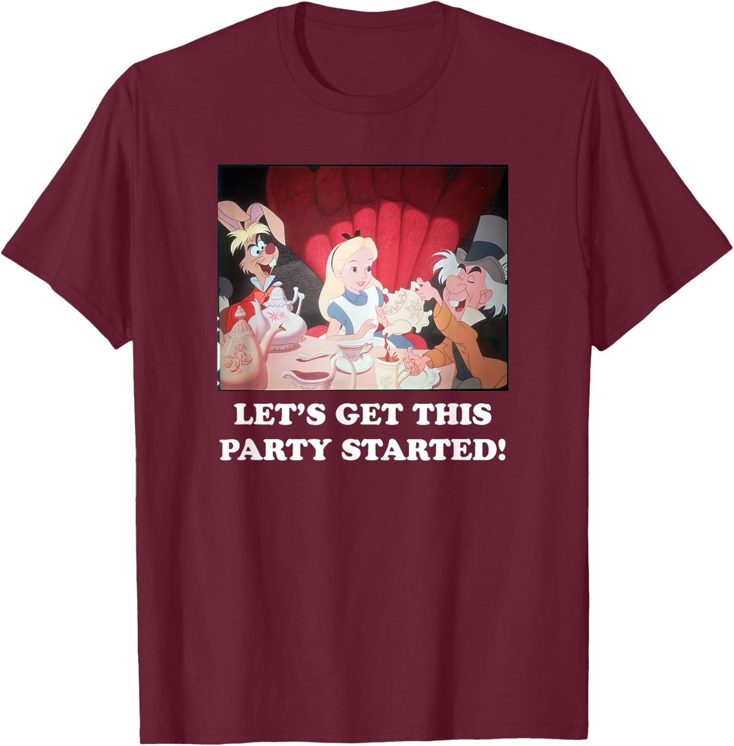 Disney Alice in Wonderland Mad Hatter Tea Party Panel T-Shirt - T-Shirt | Maroon