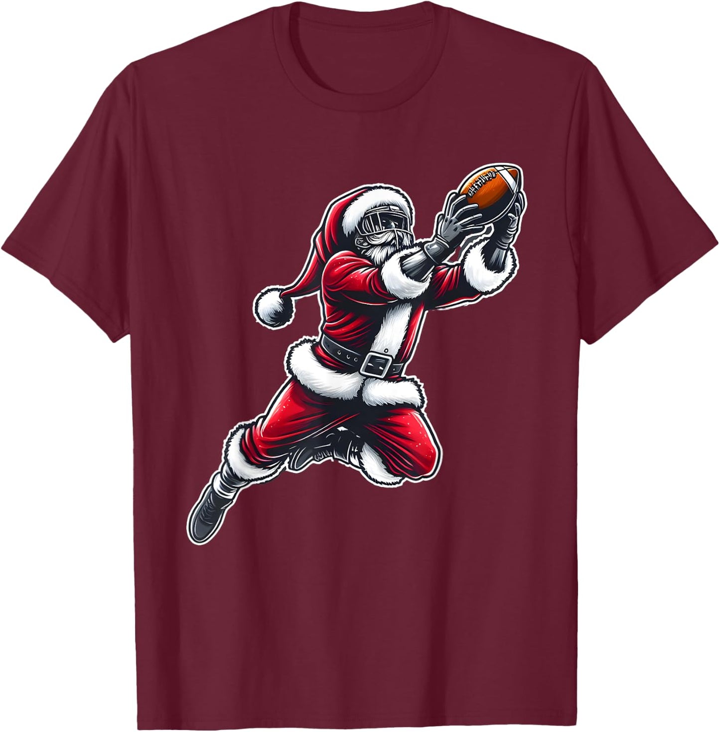 Santa Claus Playing American Football Christmas Football Fan T-Shirt - T-Shirt | Maroon