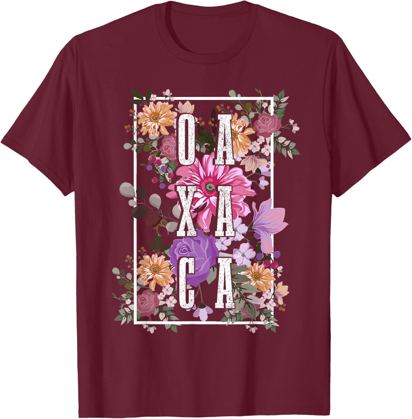 Oaxaca Mexico Vintage Flowers Floral Mexican T-Shirt - T-Shirt | Maroon