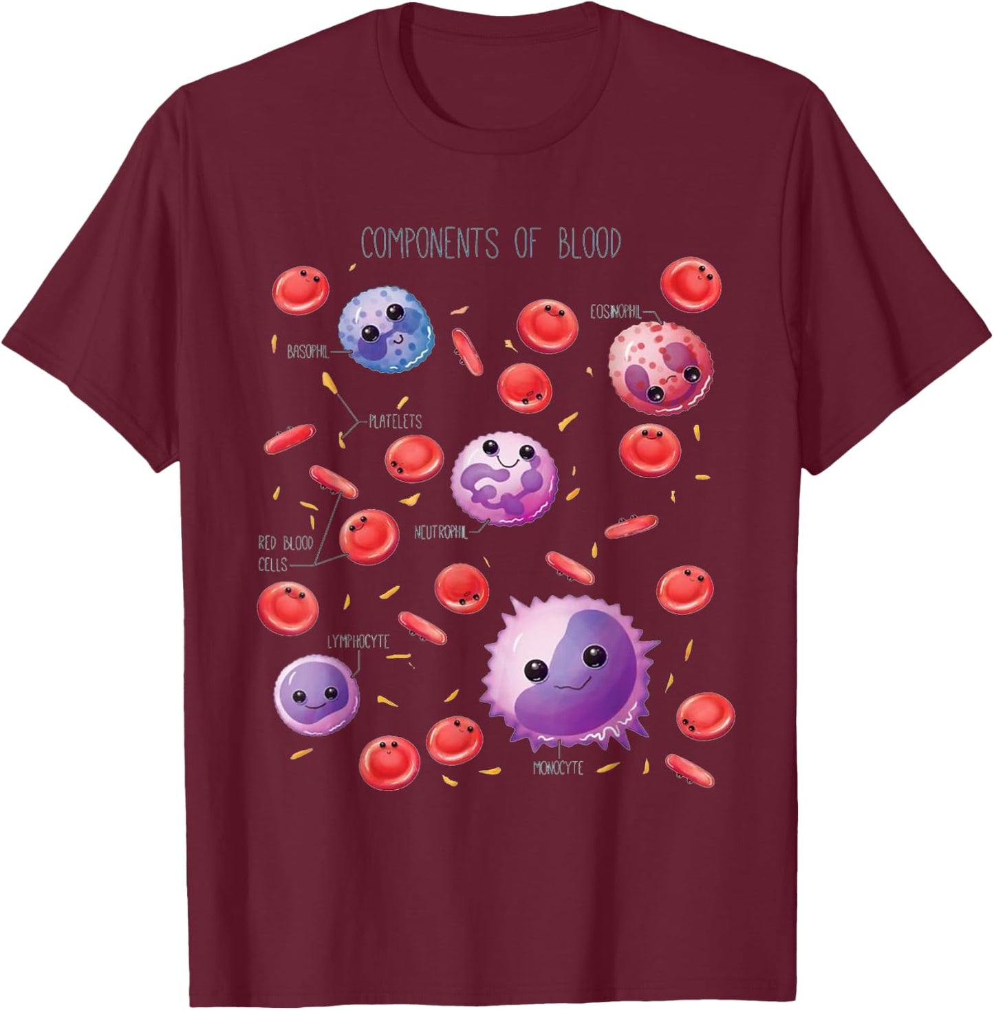 Cute Funny White And Red Blood Cells Components Of Blood T-Shirt - T-Shirt | Maroon