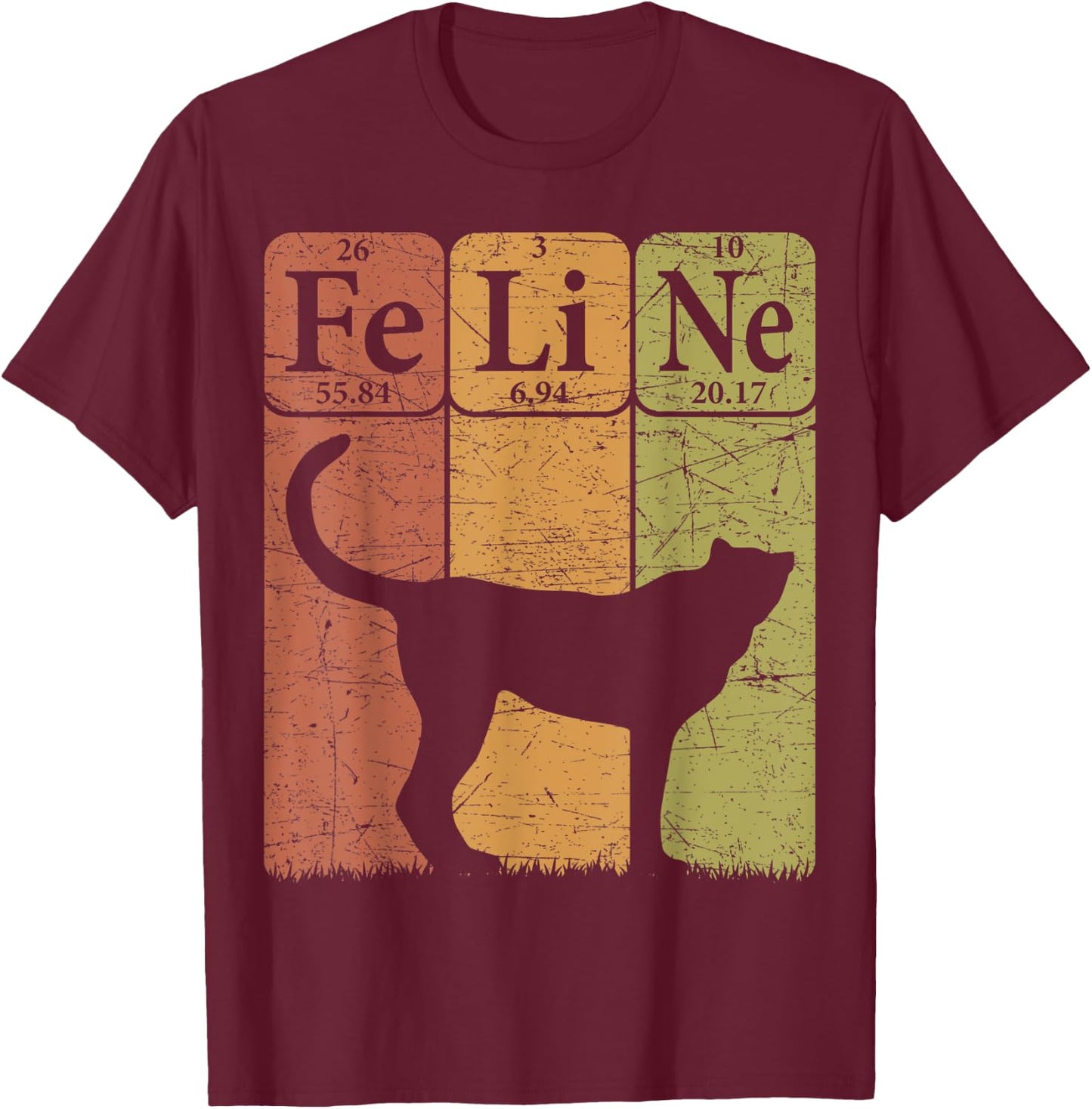 Feline Cheetah Periodic Table Elements Cheetah Retro T-Shirt - T-Shirt | Maroon
