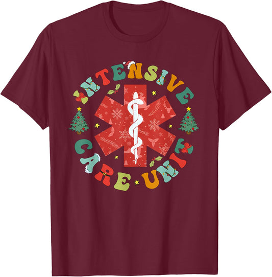 Intensive Care Nurse Christmas ICU Nurse Nursing Student T-Shirt - T-Shirt | Maroon