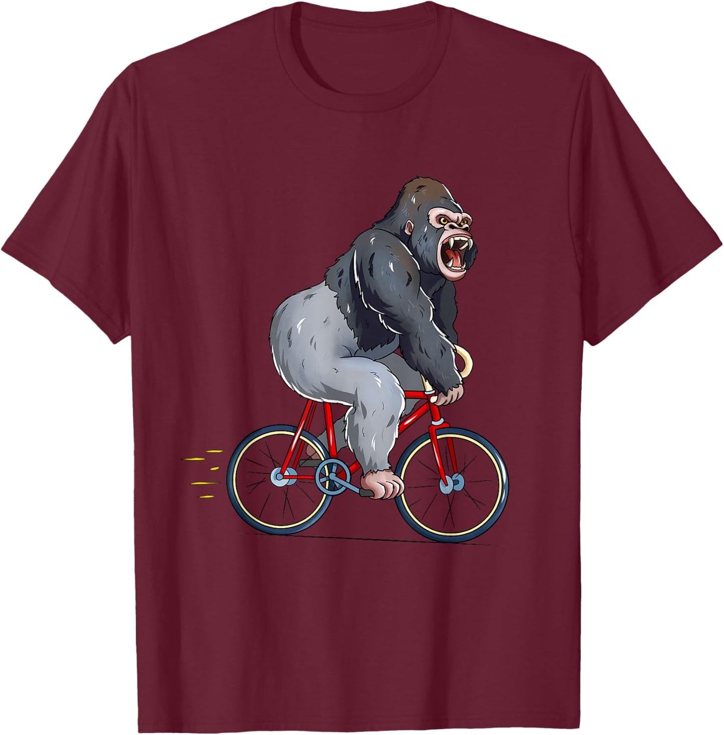 Gorilla Riding Bicycle Cute Biker Cyclist T-Shirt - T-Shirt | Maroon