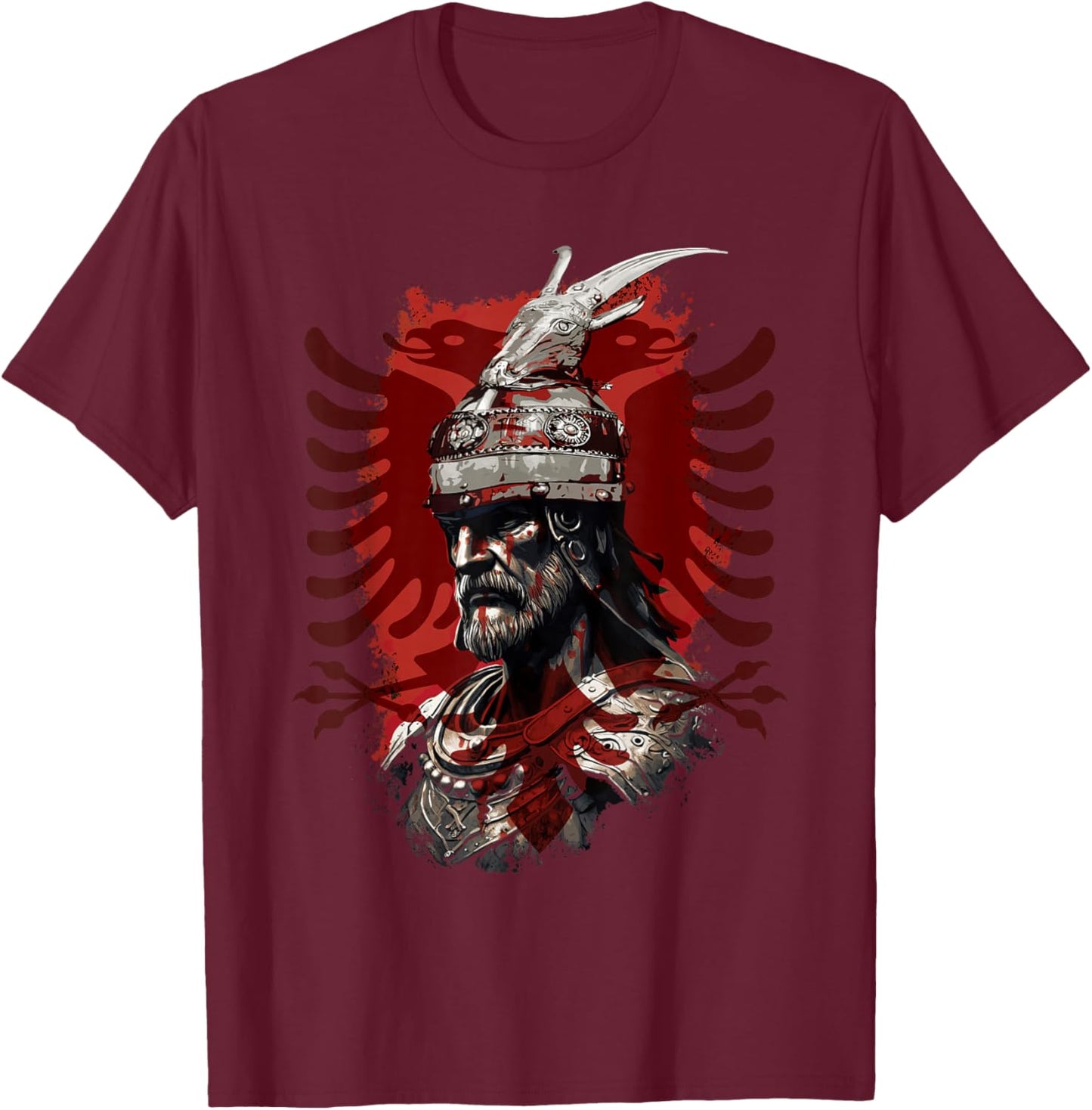 Skanderbeg Albanian National Hero Eagle Kosovo Albanian T-Shirt - T-Shirt | Maroon