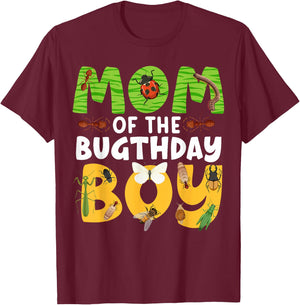 Mom of the Bugthday Boy Bug Themed Birthday Party Insects T-Shirt - T-Shirt | Maroon