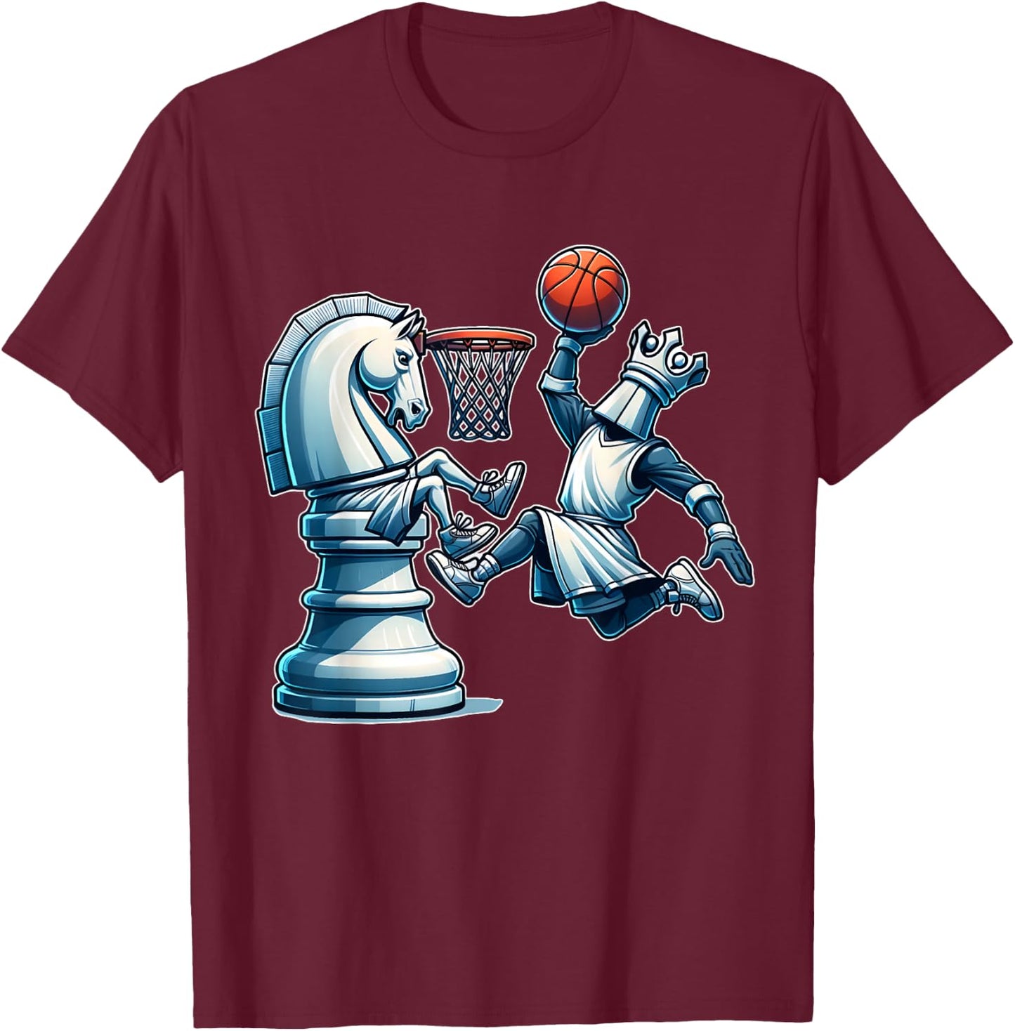 Elegant Chess Board King Basketball Game T-Shirt - T-Shirt | Maroon