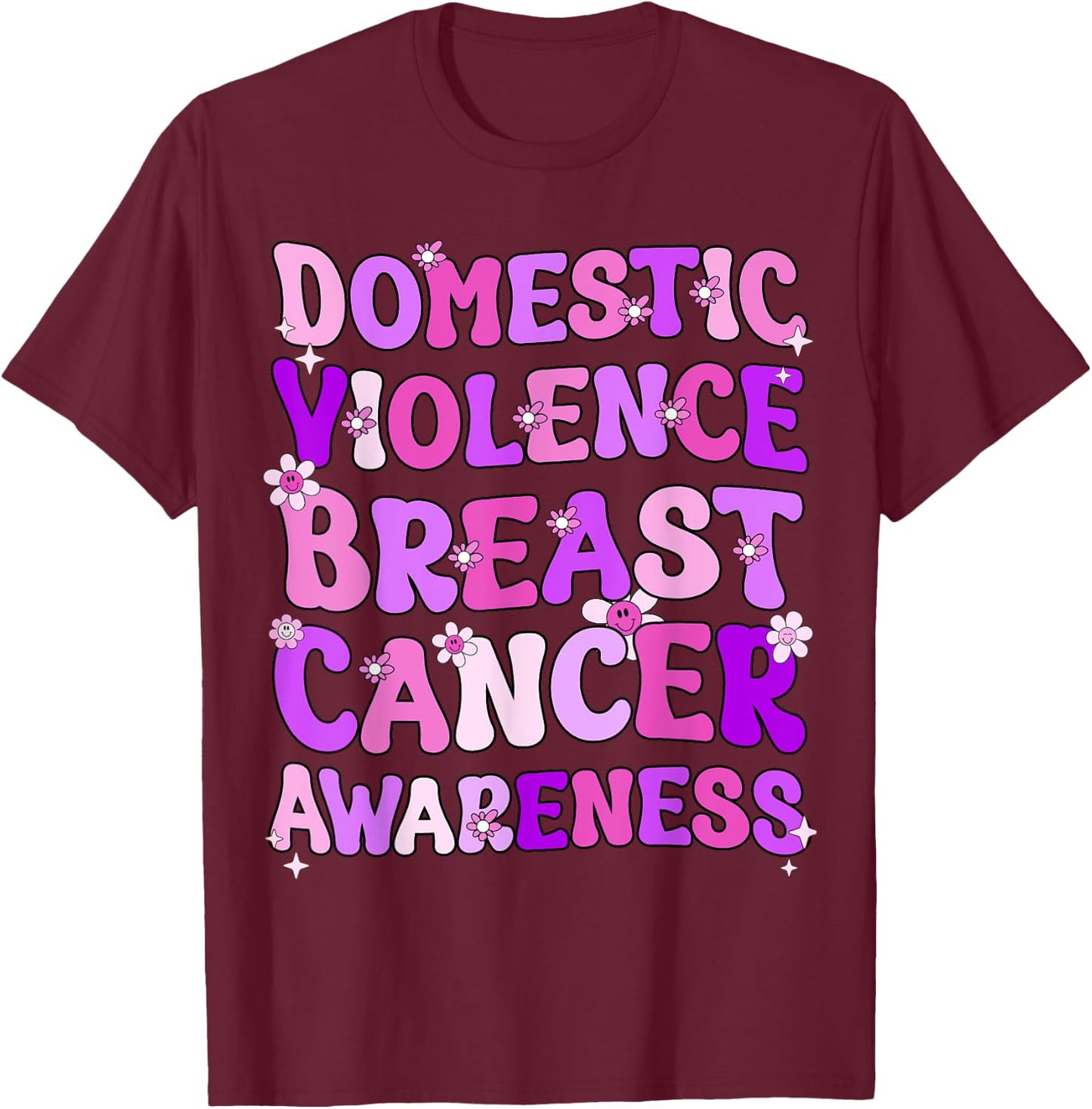 Groovy Domestic Violence And Breast Cancer Awareness Month T-Shirt - T-Shirt | Maroon
