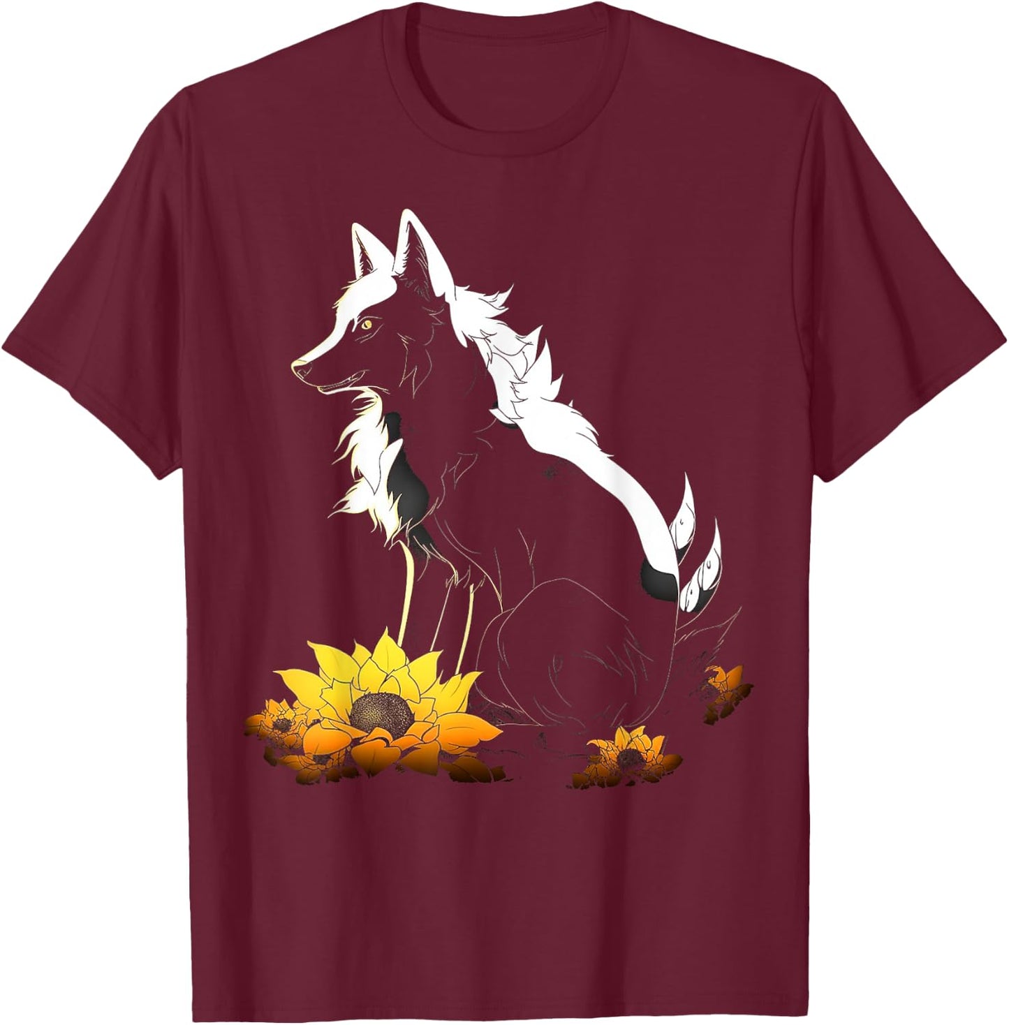 Wolf Lover Artwork | Flowers Animal Motif Wolf T-Shirt - T-Shirt | Maroon