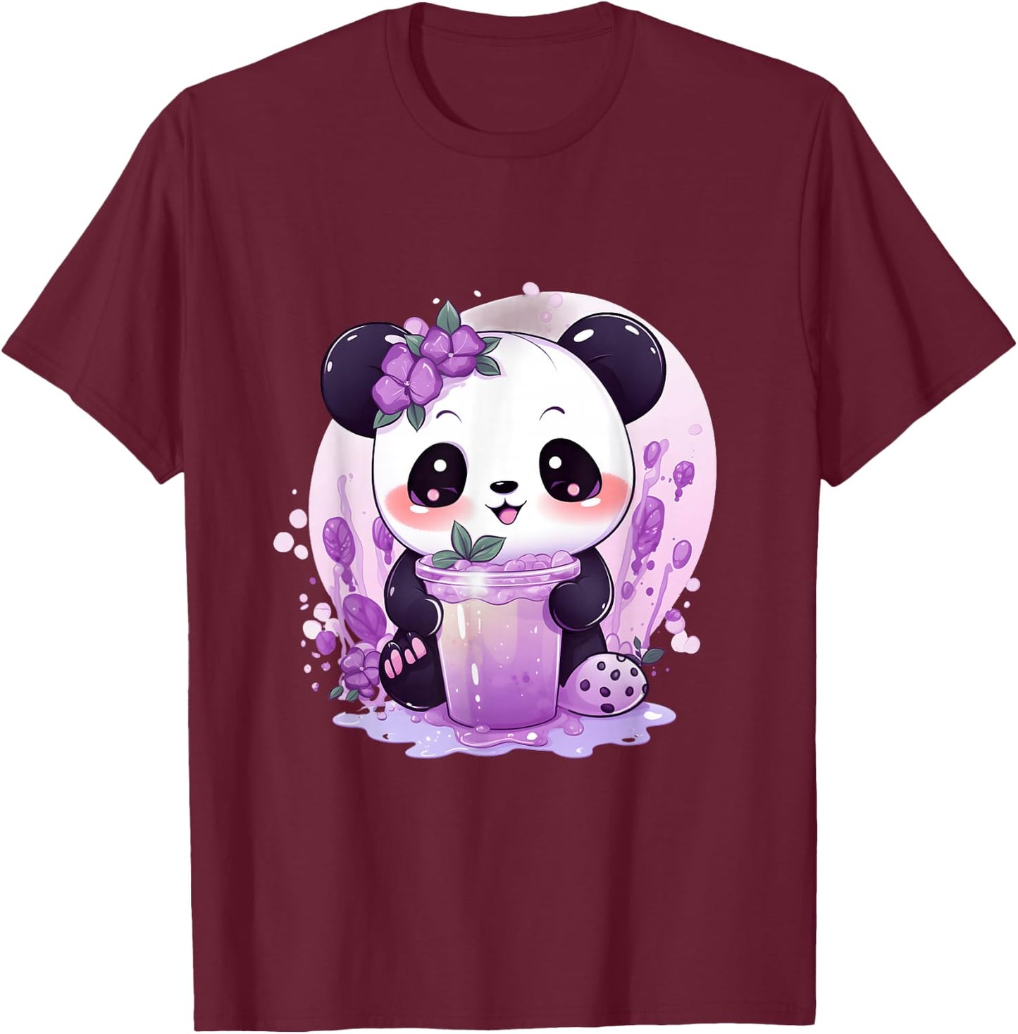 Otaku Kawaii Anime Panda Drinks Boba Tea Bubble T-Shirt - T-Shirt | Maroon