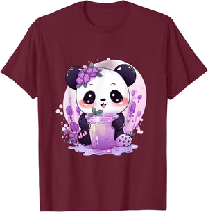 Otaku Kawaii Anime Panda Drinks Boba Tea Bubble T-Shirt - T-Shirt | Maroon