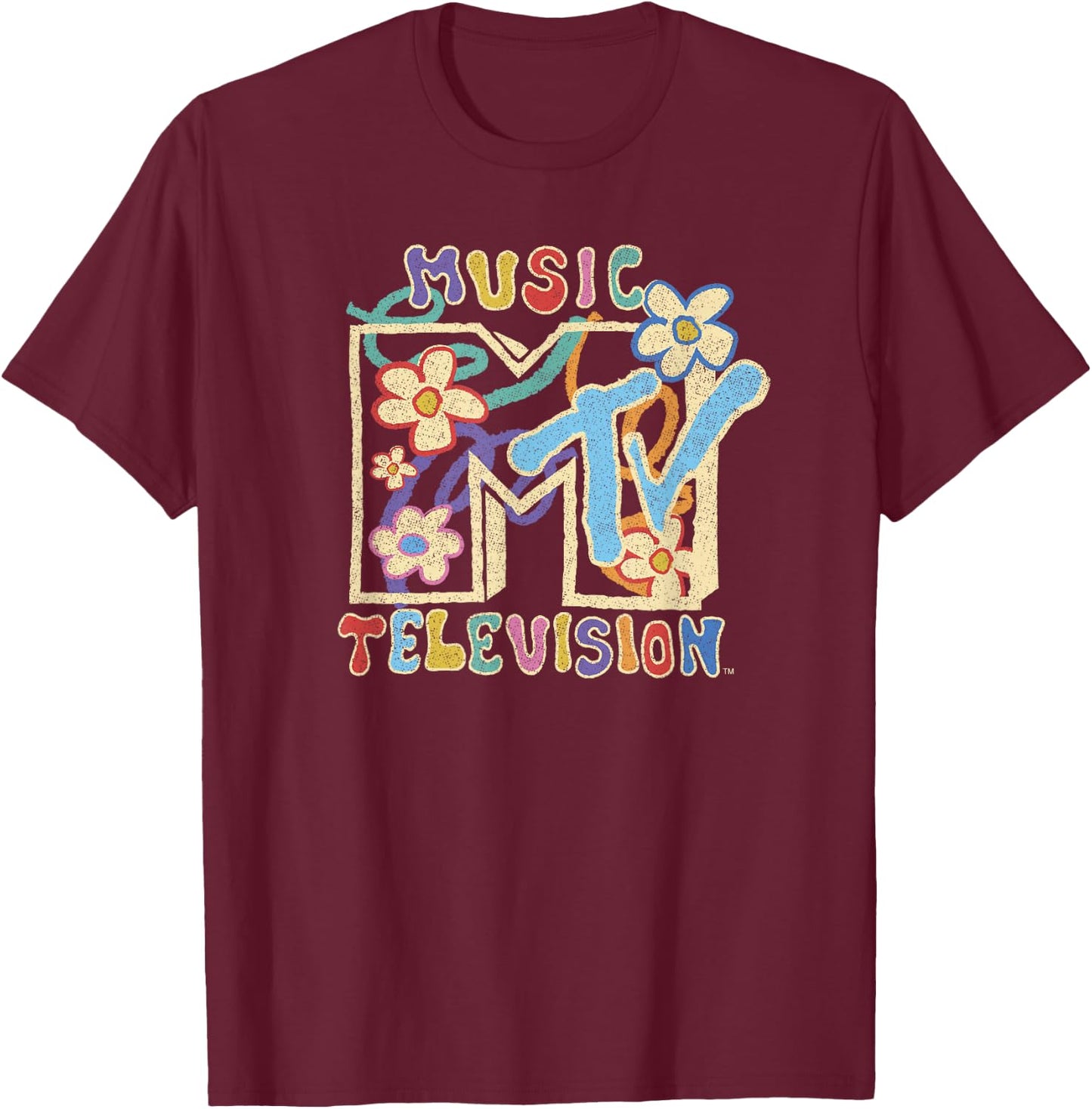 MTV Music Television Distressed Kid Drawn Classic Logo T-Shirt - T-Shirt | Maroon