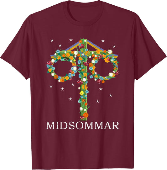 Midsommar Maypole Sweden Swedish Festival Summer Solstice T-Shirt - T-Shirt | Maroon