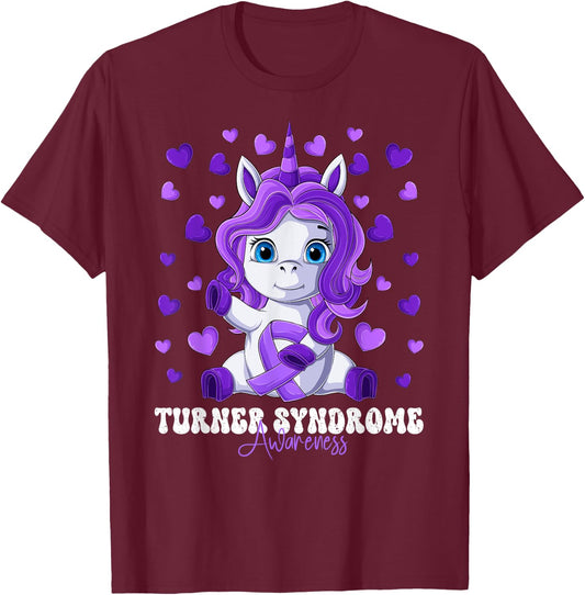 Turner Syndrome Awareness Month Purple Ribbon Unicorn T-Shirt - T-Shirt | Maroon